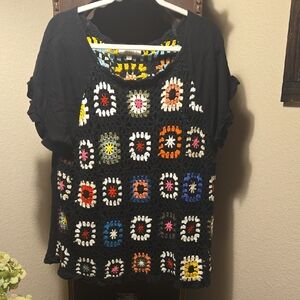 Umgee Black Crochet Patterned Women's Top